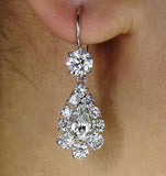 5Ct Pear Cut Diamond Round Halo Vintage Drop Earrings 14K White Gold Finish