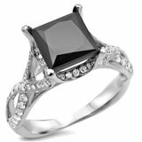 3.5Ct Princess Cut Black Diamond Split Band Solitaire Ring 14K White Gold Finish