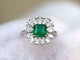 2.6ct Princess Cut Green Emerald Sunburst Ballerina Ring 14k White Gold Finish