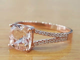 2ct Cushion Cut Peach Morganite Split Shank Engagement Ring 14k Rose Gold Over