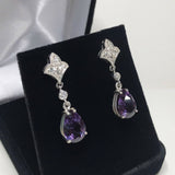 2ct Pear Cut Purple Amethyst Diamond Floral Drop Earrings 14k White Gold Finish