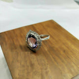 2.15ct Oval Cut Purple Amethyst Floral Engagement Ring 14k White Gold Finish