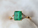 2.3ct Engagement Ring Green Emerald Cut Split Shank 14k Yellow Gold Finish