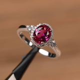 1.2ct Oval Cut Pink Ruby Halo Solitaire Engagement Ring 14k White Gold Finish