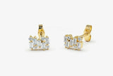 1.2ct Stud Earrings Baguette Cut Diamond Cluster Design 14k Yellow Gold Finish