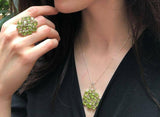 4ct Green Peridot Pendant Round Cut Cluster 14k White Gold Finish NO CHAIN