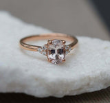 2.2ct Engagement Ring Oval Cut Peach Morganite Diamond Petite 14k Rose Gold Over