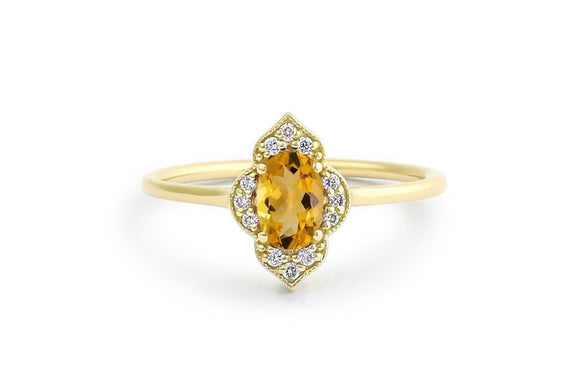 1.5ct Oval Cut Yellow Citrine Diamond Halo Engagement Ring 14k YellowGold Finish