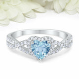 3.5Ct Heart Cut Blue Aquamarine Split Band Engagement Ring 14K White Gold Finish