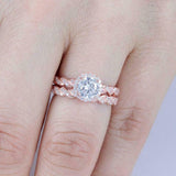 2ct Round Diamond Bridal Set Halo Engagement Ring Twist Band 14k Rose Gold Over