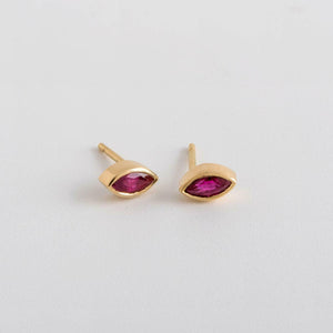 1ct Marquise Cut Pink Ruby Solitaire Bezel Stud Earrings 14k Yellow Gold Finish