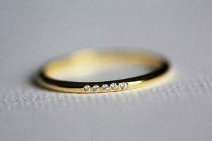 0.15ct Round Cut Diamond Wedding Band 14k Yellow Gold Finish Thin Minimalist