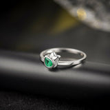 0.5Ct Pear Cut Green Emerald Floral Petite Engagement Ring 14K White Gold Finish