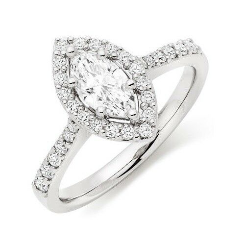 1.5ct Marquise Cut VVS1D Diamond Halo Engagement Ring 14k White Gold Finish