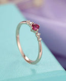 1ct Round Cut Pink Ruby Wedding Band Five Stone Minimalist 14k Rose Gold Finish