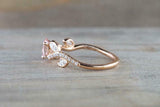 1ct Oval Cut Morganite Engagement Ring 14k Rose Gold Finish Diamond Leaf Accents