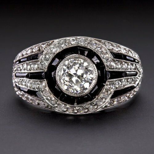 4Ct Round Cut Black Diamond ArtDeco Cocktail Engagement Ring 14K White Gold Over