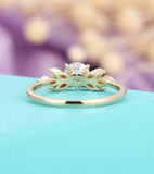 2ct Round Cut Diamond Engagement Ring Marquise Leaf Accents 14k Yellow Gold Over