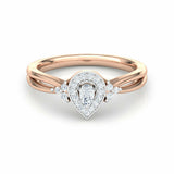 1ct Engagement Ring Pear Cut Diamond Halo Split Shank Design 14k RoseGold Finish