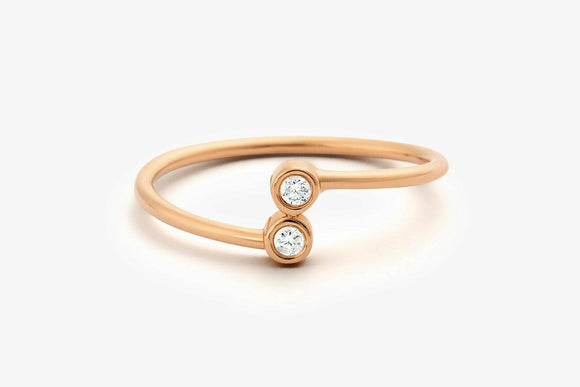 0.2ct Engagement Ring Round Cut Diamond Two Stone Minimalist 14k Rose Gold Over