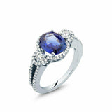 2.5ct Oval Cut Blue Sapphire Engagement Ring Split Shank 14k White Gold Finish