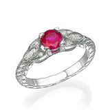 1.5ct Round Cut Ruby Vintage Inspired Solitaire Accent Ring 14k WhiteGold Finish