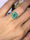 2ct Oval Cut Green Emerald Engagement Ring Diamond Dual Halo 14k White Gold Over