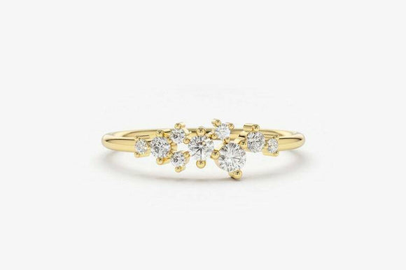 1.2ct Round Cut Diamond Cluster Minimalist Engagement Ring 14k YellowGold Finish