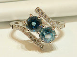 2ct Round Cut Aquamarine Two Stone Bypass Engagement Ring 14k White Gold Finish