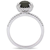 2Ct Round Cut Black Diamond Solitaire Halo Engagement Ring 14K White Gold Finish