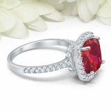 2.75ct Cushion Red Ruby Engagement Ring Diamond Accent Halo 14k White Gold Over