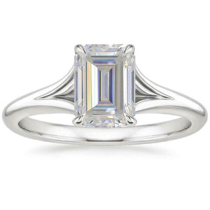 3ct Emerald Cut Diamond Solitaire Ring 14k White Gold Finish Twisted Split Shank