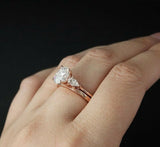 Trilogy Bridal Set Engagement Ring 2ct Oval Cut VVS1D Diamond 14k Rose Gold Over