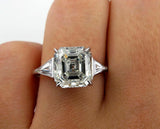 3.5Ct Asscher Cut Diamond Trillion Accents Engagement Ring 14K White Gold Finish