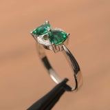 1.2ct Trillion Cut Green Emerald Bow Design Engagement Ring 14k WhiteGold Finish