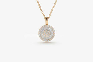 1.5ct Diamond Pendant with Chain Round Cut Disc Channel Set 14k Rose Gold Over