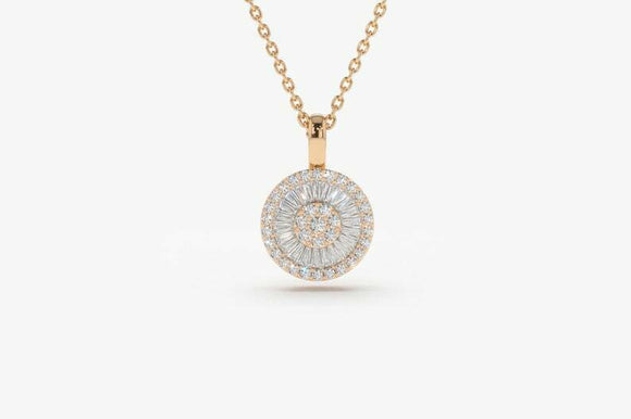 1.5ct Diamond Pendant with Chain Round Cut Disc Channel Set 14k Rose Gold Over