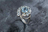 2.45ct Engagement Ring Round Cut Blue Aquamarine Art Deco 14k White Gold Finish