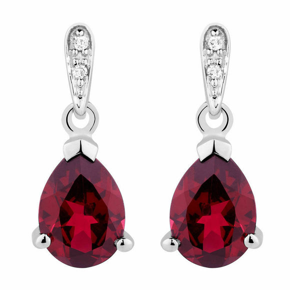 1ct Pear Cut Red Garnet Diamond Tear Drop Earrings 14k White Gold Finish