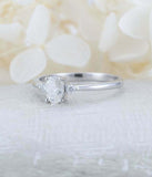 1ct Oval Cut Diamond Engagement Ring Minimalist Trilogy 14k White Gold Finish