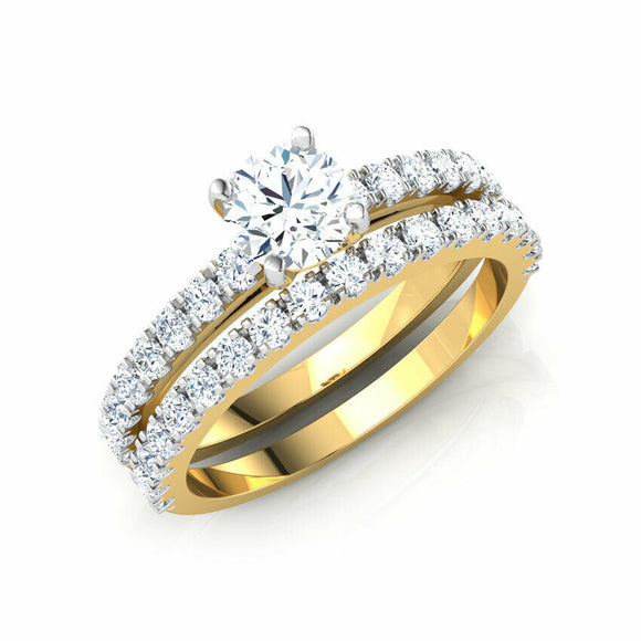 2.3ct Engagement Ring Round Cut Diamond Bridal Set Design 14k Yellow Gold Finish