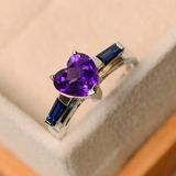 1ct Heart Cut Purple Amethyst Engagement Ring 14k White Gold Finish Three Stone