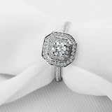 2.3ct Round Cut Diamond Dual Halo Solitaire with Accent Ring 14k White Gold Over