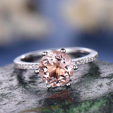 1.2ct Round Cut Peach Morganite Solitaire with Accent Ring 14k White Gold Finish