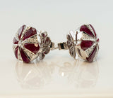 1.5ct Pear Cut Red Garnet Art Deco Diamond Stud Earrings 14k White Gold Finish