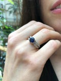 1.5ct Engagement Ring Round Cut Blue Sapphire Split Shank 14k White Gold Finish