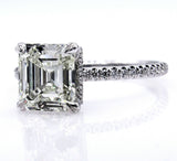 2Ct Asscher Diamond Hidden Halo Solitaire Engagement Ring 14K White Gold Finish