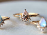 1ct Engagement Ring Pear Cut Peach Morganite Crown Minimalist 14k Rose Gold Over