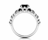 Flower Solitaire with Accent Ring 2ct Round Cut Black Diamond 14k WhiteGold Over