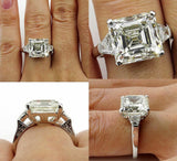 4Ct Asscher Cut Diamond Trilogy Solitaire Engagement Ring 14K White Gold Finish